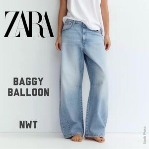 NWT Zara BAGGY BALLOON MID-RISE Wide-Leg Retro Jeans (8)